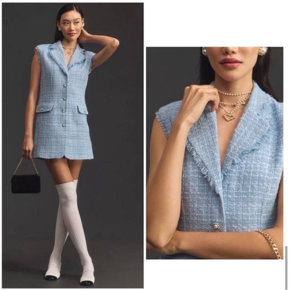 NWOT Maeve by Anthropologie Sleeveless Tweed Blazer Mini Dress Size 8 - Picture 2 of 8